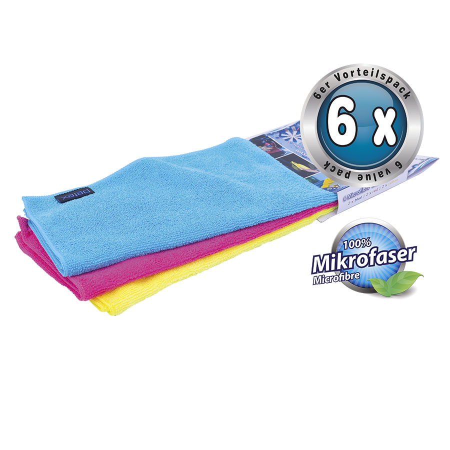 PETEX Mikrofaser Reinigungstuch 6er Pack ca 40 x 30 cm 2x rot 2x gelb 2x blau