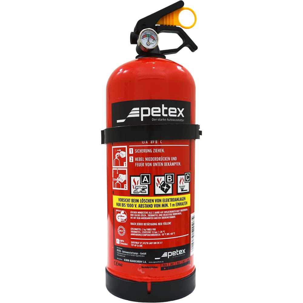PETEX Feuerloescher nach DIN EN3 Dauerdruckloescher mit Manometer Inhalt 2 KG Farbe rot