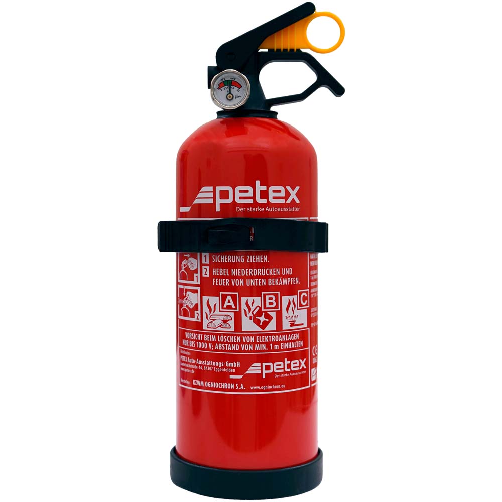 PETEX Feuerloescher nach DIN EN3 Dauerdruckloescher mit Manometer Inhalt 1 KG Farbe rot