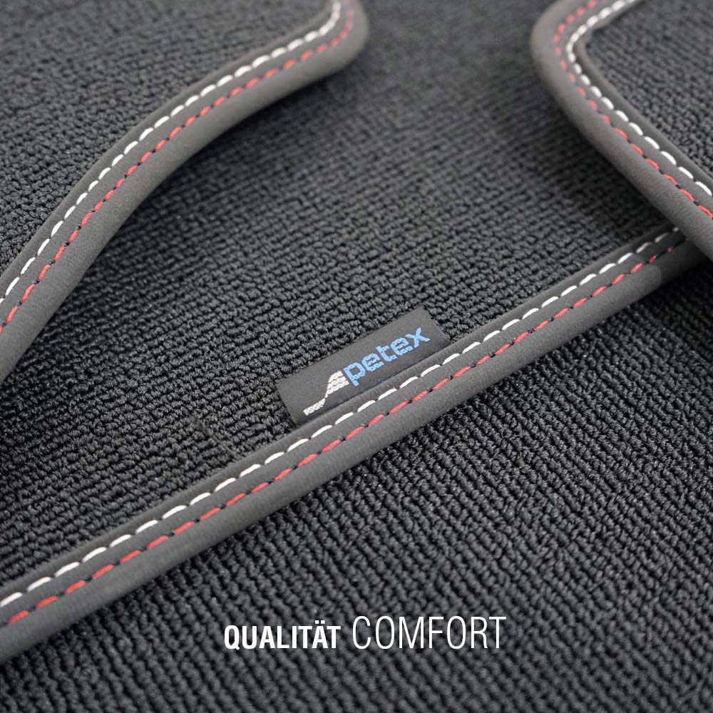 PETEX Passform-Autoteppich Qualtät Comfort rot/silber Detailaufnahme