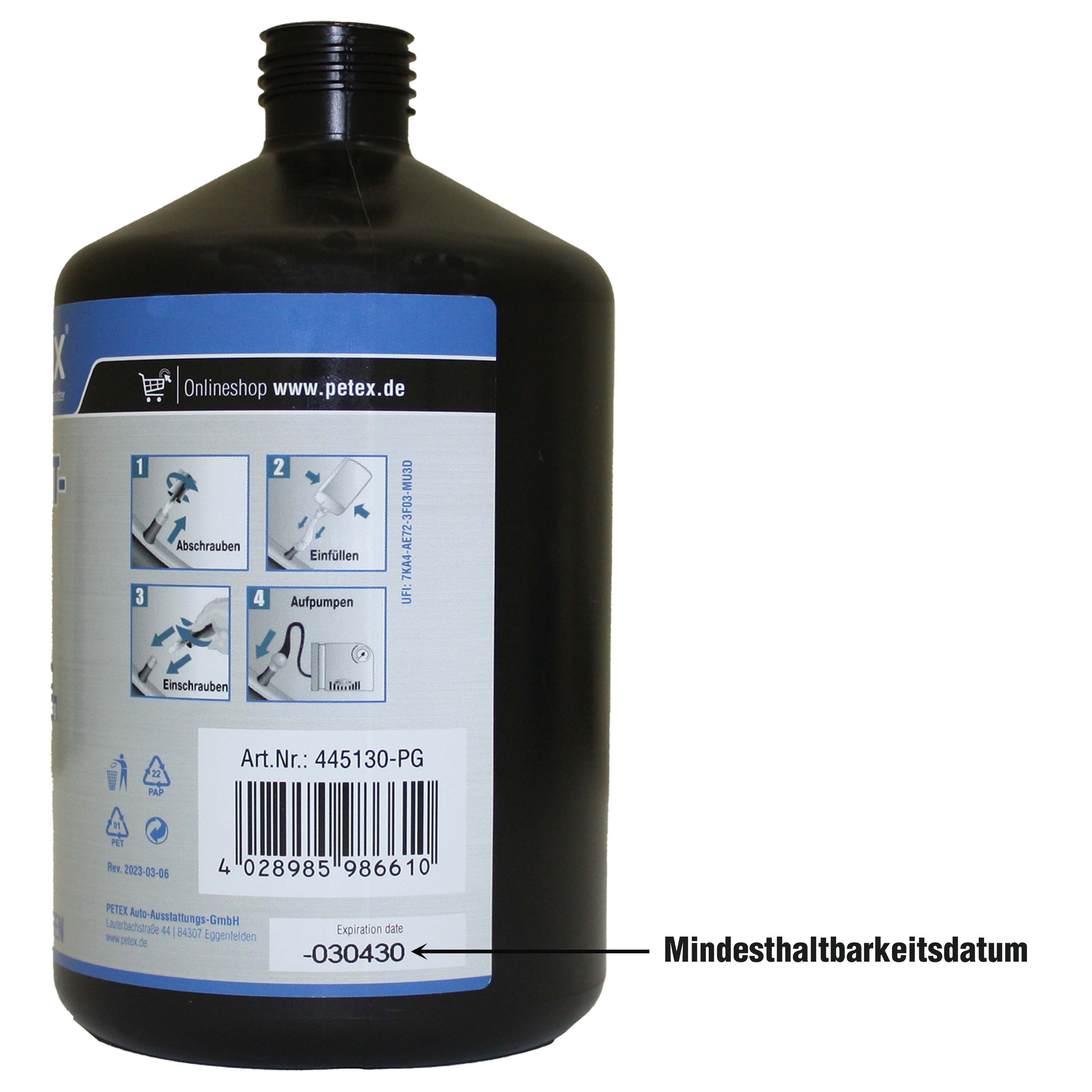 PETEX Reifendichtmittel 700 ml inkl Einfuelldeckel Ventilausdreher mit Fluegel Ersatzventil