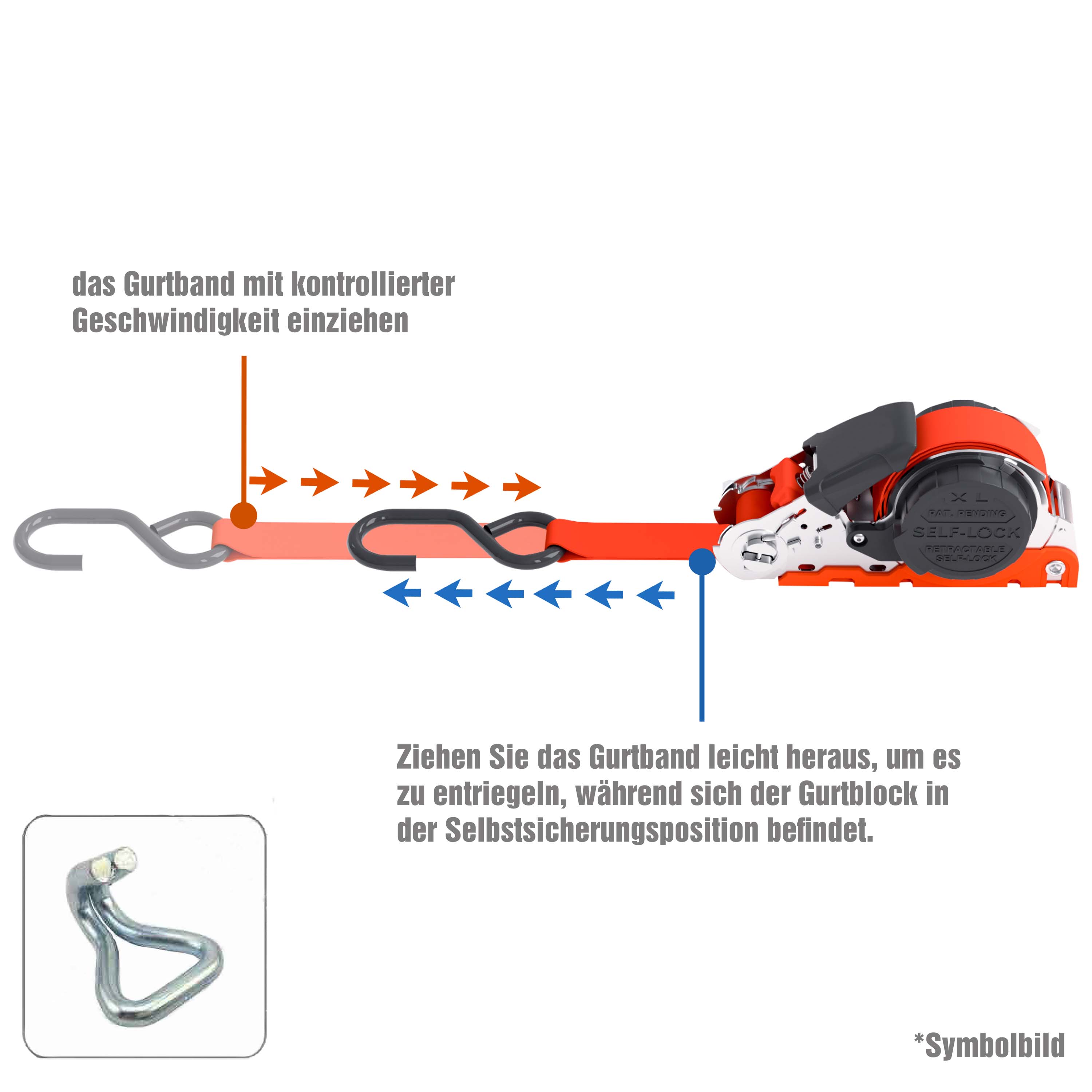 PETEX Automatik-Ratschenspanngurt mit Doppelspitzhaken